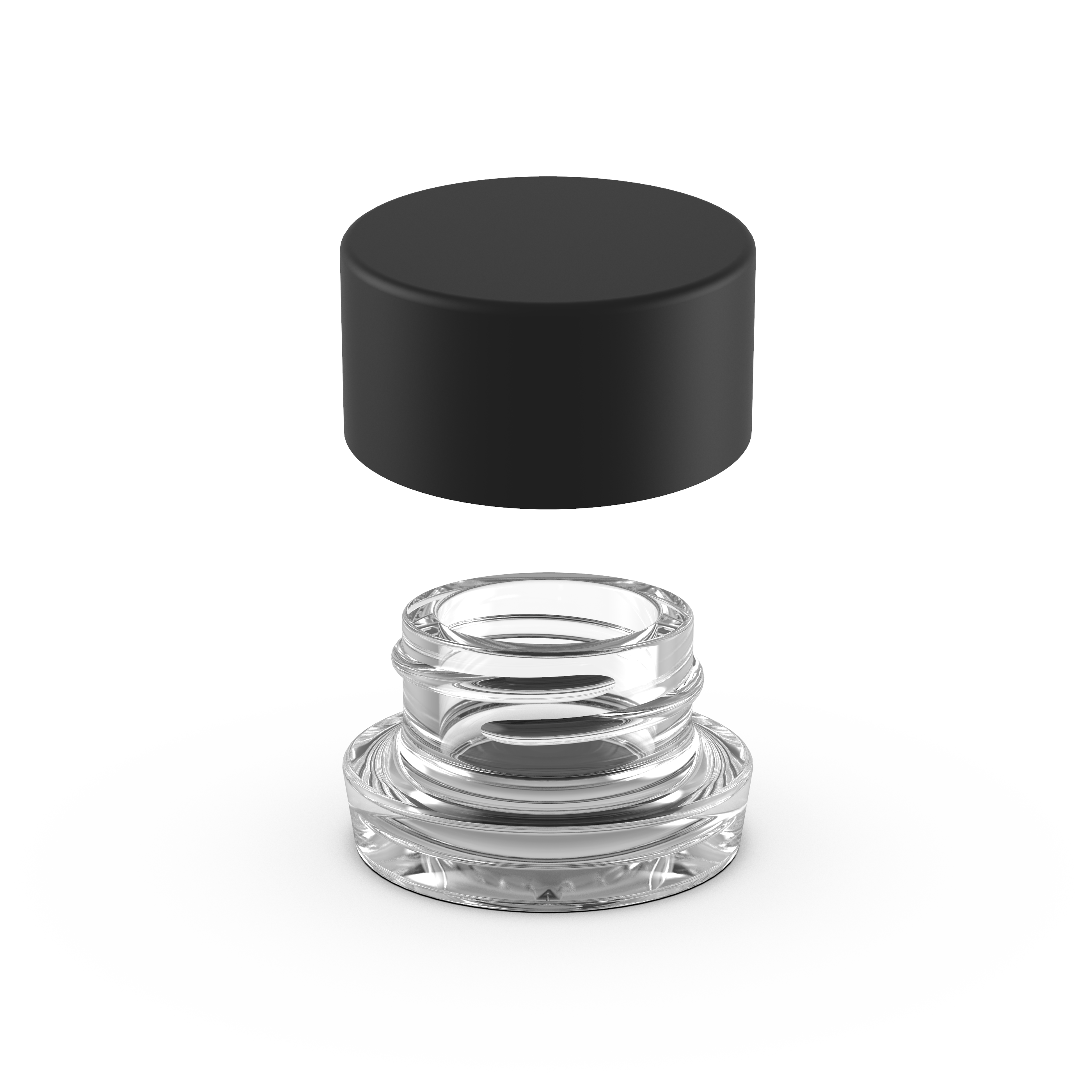 Goodlook® Mini 3ml glass concentrate jar with 28-400 child-resistant lid lifted to show interior and closure compatibility